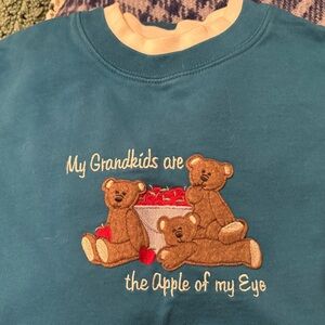 Teal Grandma Sweatshirt with Embroidered Teddy Bears and Sentimental Text